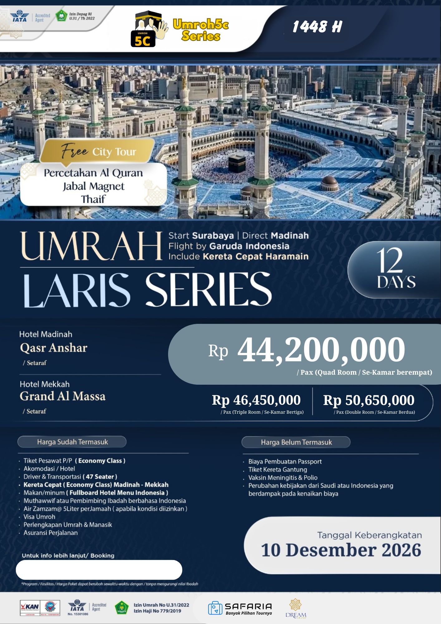 UMROH5C LARIS SURABAYA 12D DES 2026